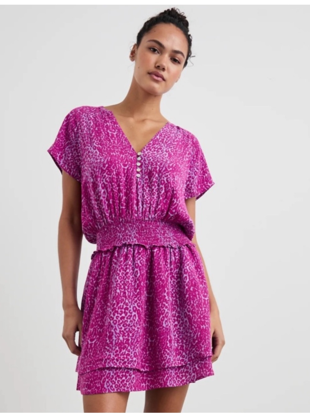 Rails Karla smocked Mini Dress in pink/purple animal Print sz M